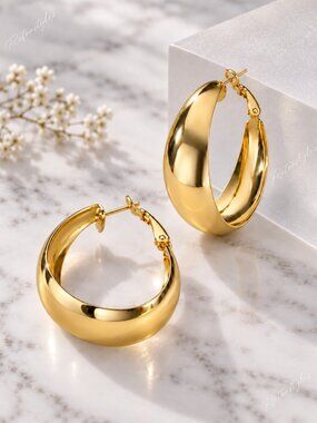 14K Gold Womens 1.5" Large Chunky Hoop Earrings 14 K Silver Big Hoops Jewelry